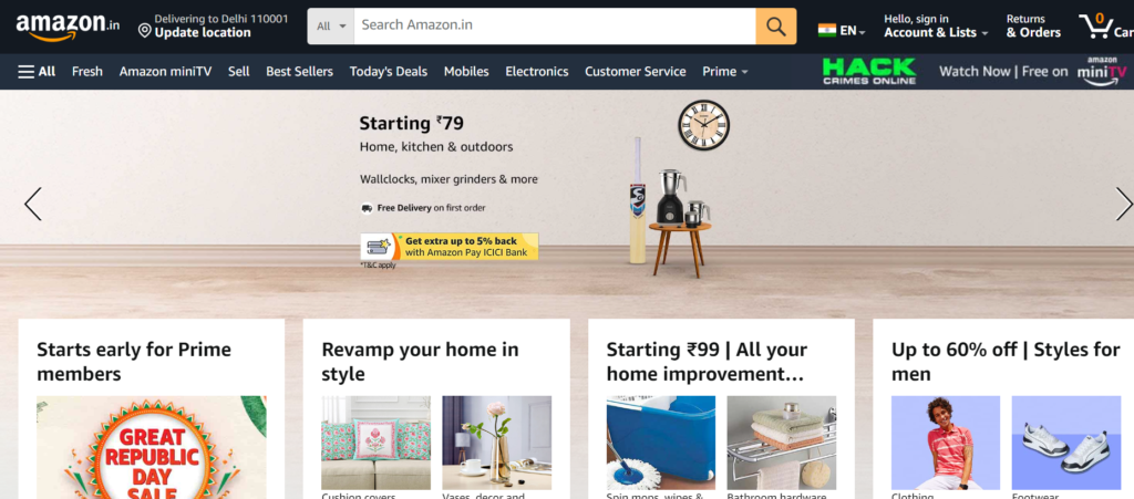Amazon home page
